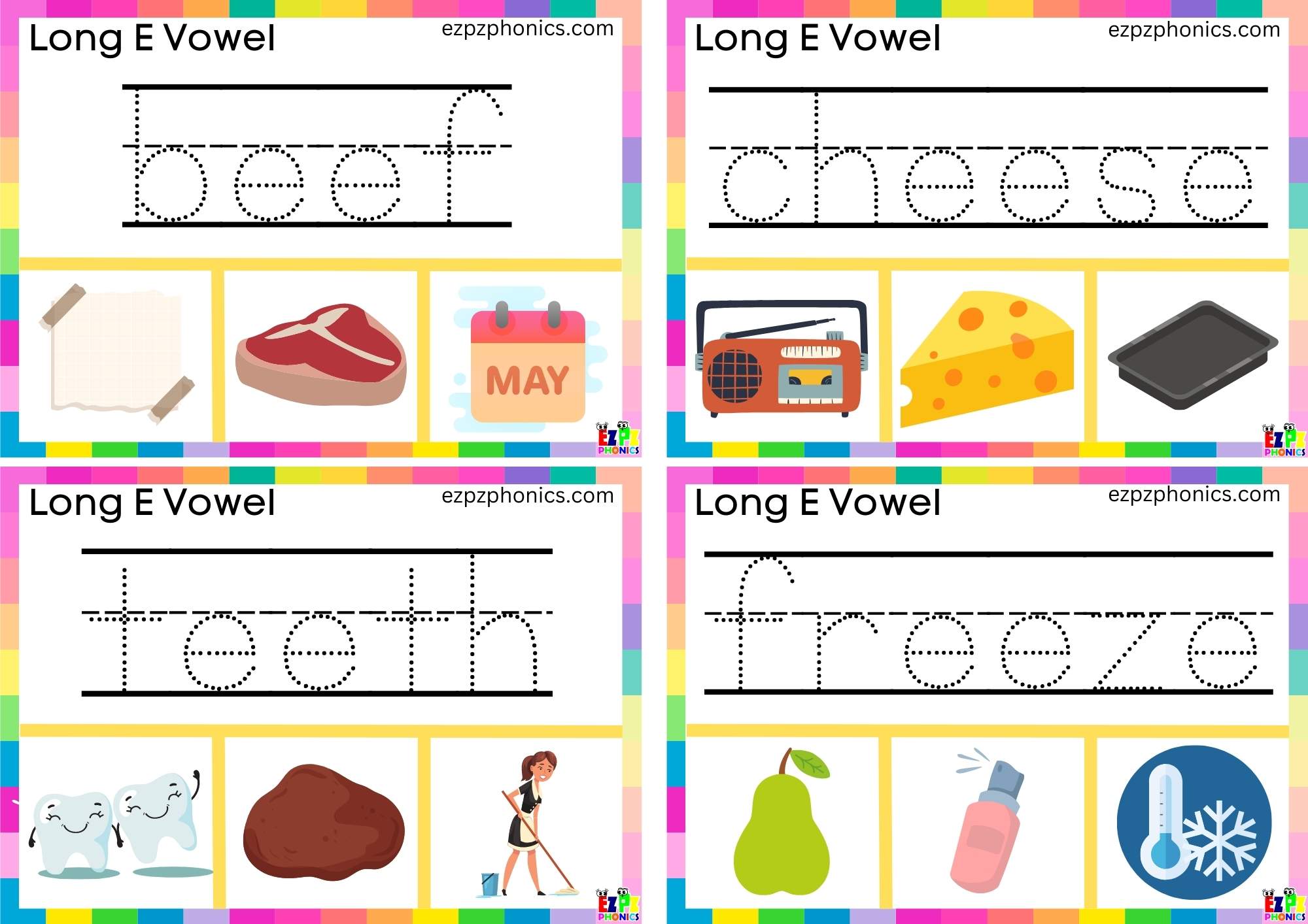 Write the word and clip the image Clip cards for long e vowel ee words group 2